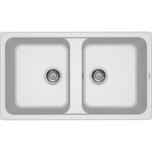ELLECI LIFE LG245068 Lavello Cucina 2 Vasche Granitek Reversibile Incasso Sopratop Bianco Titano G68 cm. 86 x 50