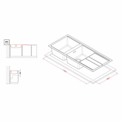 ELLECI BEST 500 LMB50079 Lavello Cucina 2 Vasche Gocciolatoio Incasso Sopratop Aluminium M79 cm. 116 x 51