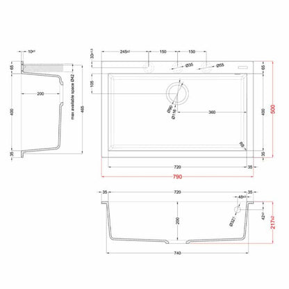 ELLECI LKQ13095 Quadra 130 Lavello Cucina 1 Vasca Keratek Champagne cm. 79 x 50
