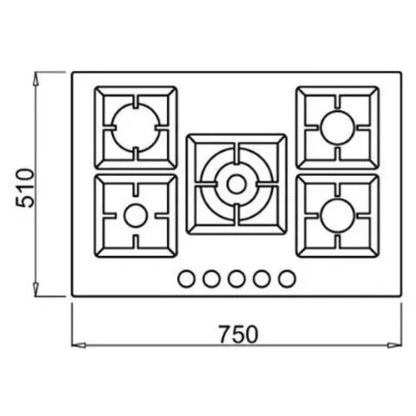 ELLECI PLANO 75 PMSP75173CS Piano Cottura Gas 5 Fuochi Griglie Ghisa Titanium M73 cm. 75 x 51
