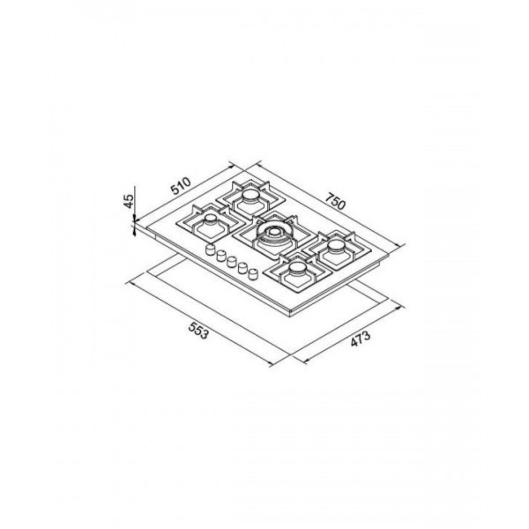 ELLECI PLANO 75 PGSP75151CS Piano Cottura Gas 5 Fuochi Tripla Corona Avena 51 cm. 75 x 51