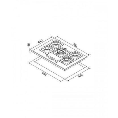 ELLECI PLANO 75 PGSP75151CS Piano Cottura Gas 5 Fuochi Tripla Corona Avena 51 cm. 75 x 51