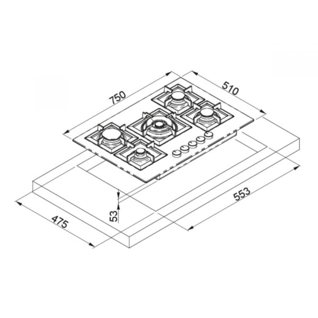 ELLECI PLANO 75 TCC PGSP75143CS Piano Cottura Incasso Gas con 5 Fuochi Tortora 43 cm. 75 x 51
