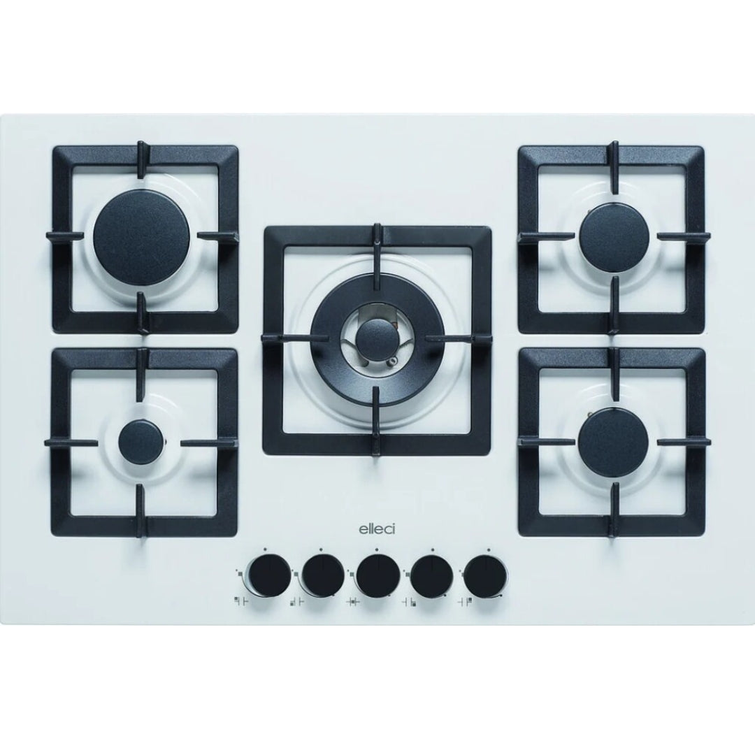 Elleci Plano 75 PGSP75168CS Piano Cottura 5 Fuochi Griglie Ghisa Bianco G68 cm. 75 x 51