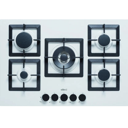 Elleci Plano 75 PGSP75168CS Piano Cottura 5 Fuochi Griglie Ghisa Bianco G68 cm. 75 x 51