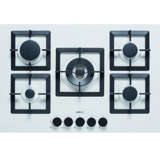 Elleci Plano 75 PGSP75168CS Piano Cottura 5 Fuochi Griglie Ghisa Bianco G68 cm. 75 x 51