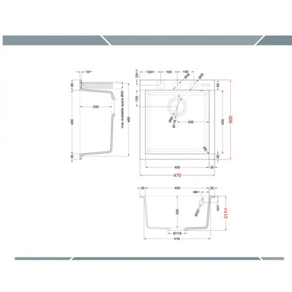 ELLECI QUADRA LKQ10296 Lavello Incasso 1 Vasca Granitek Bianco Kera K96 cm. 47x50