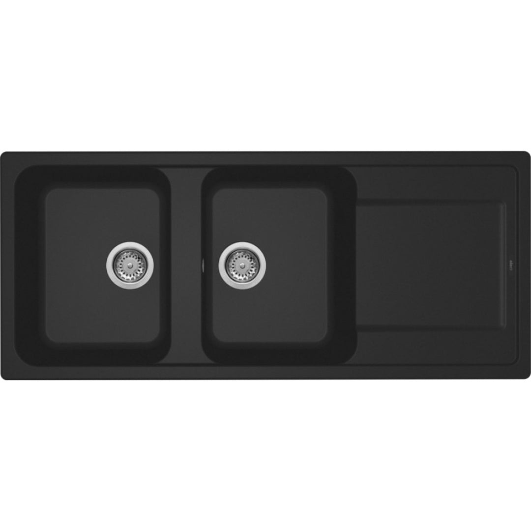 ELLECI LIFE LG250040 Lavello 2 Vasche Incasso Sopratop Gocciolatoio Reversibile Nero G40 cm. 116 x 50