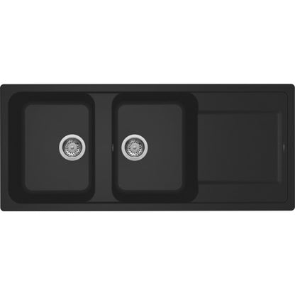 ELLECI LIFE LG250040 Lavello 2 Vasche Incasso Sopratop Gocciolatoio Reversibile Nero G40 cm. 116 x 50