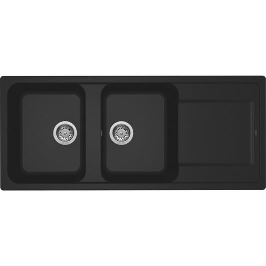 ELLECI LIFE LG250040 Lavello 2 Vasche Incasso Sopratop Gocciolatoio Reversibile Nero G40 cm. 116 x 50
