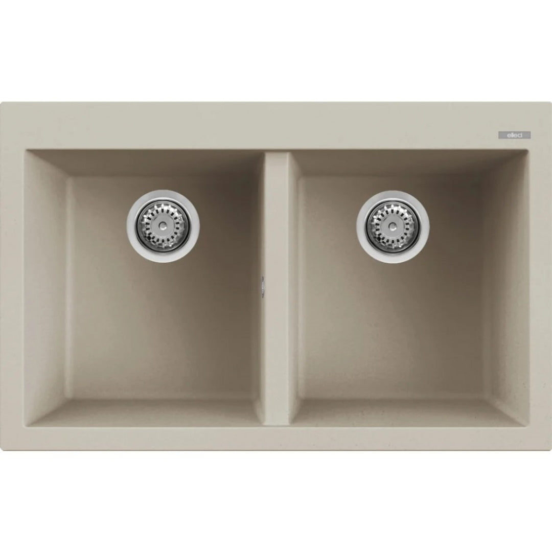 ELLECI QUADRA 350 LKQ35095 Lavello 2 Vasche Granitek Sopratop Reversibile Champagne cm 79x50