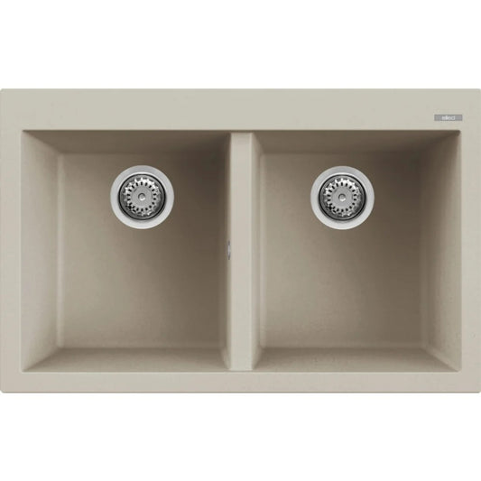 ELLECI QUADRA 350 LKQ35095 Lavello 2 Vasche Granitek Sopratop Reversibile Champagne cm 79x50