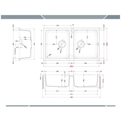 ELLECI LM245079 LIFE 450 Lavello 2 Vasche Incasso Sopratop Granitek Aluminium M79 cm. 86x50
