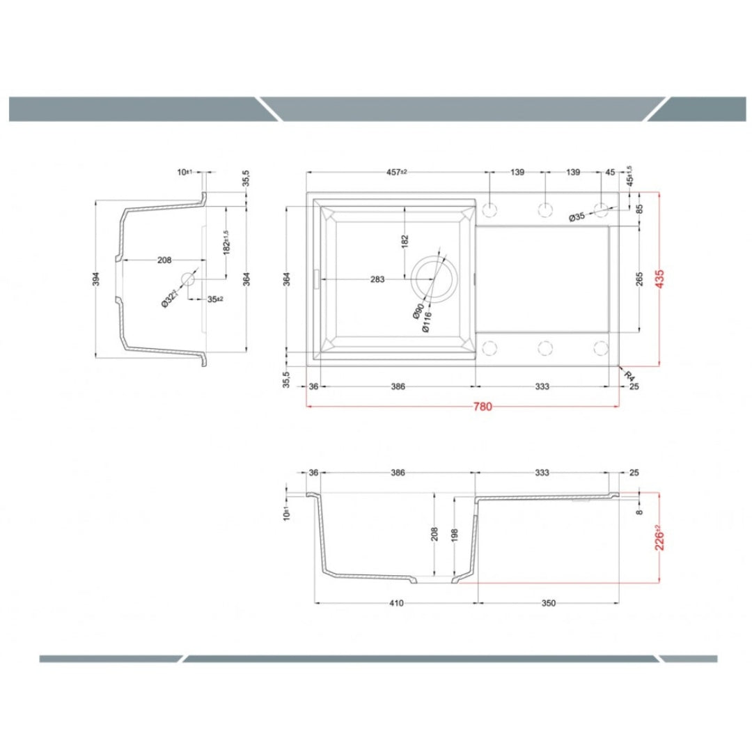 ELLECI EASY LGY29048 Lavello 1 Vasca Reversibile Cemento Sopratop G48 Granitek cm. 78x43.5