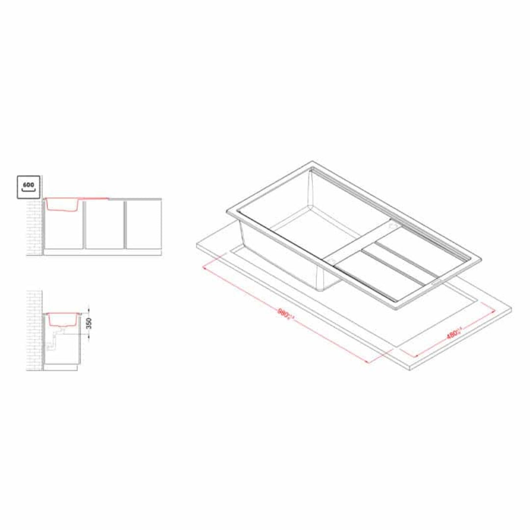 ELLECI BEST 480 LMB48079 Lavello 1 Vasca Gocciolatoio Reversibile Sopratop Granitek Aluminium M79 cm. 100x51
