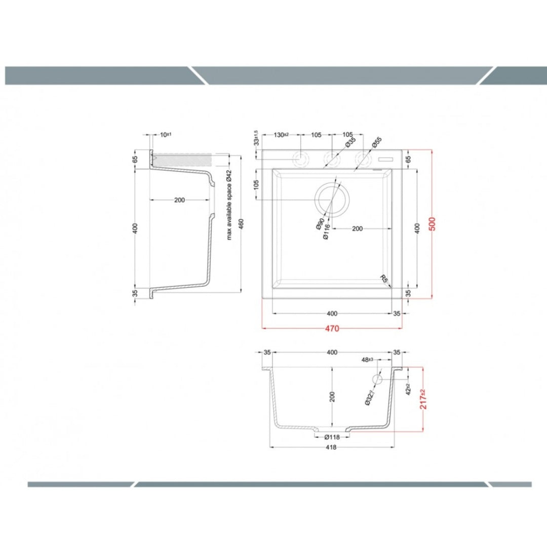 ELLECI QUADRA 102 LGQ10268 Lavello Cucina 1 Vasca Sopratop Granitek Bianco cm 47 x 50