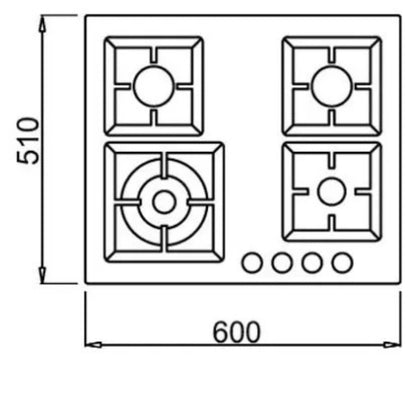 ELLECI PLANO 60 PGSP60140WS Piano Cottura Gas 4 Fuochi Griglie Ghisa Nero G40 cm. 60 x 51