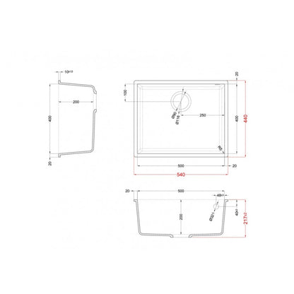 ELLECI QUADRA 105 LKQ10596BSO Lavello Monovasca Sottotop Keratek Bianco Kera K96 cm. 54 x 44