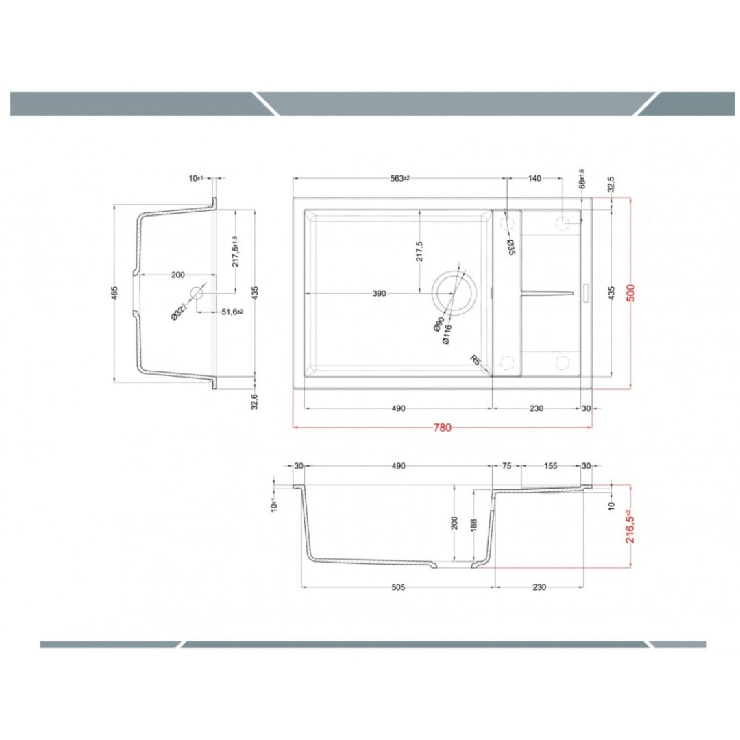 ELLECI UNICO LGU31048 Lavello 1 Vasca Gocciolatoio Reversibile Sopratop Granitek Cemento G48 cm. 78x50