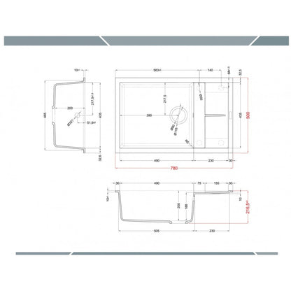 ELLECI UNICO LGU31048 Lavello 1 Vasca Gocciolatoio Reversibile Sopratop Granitek Cemento G48 cm. 78x50