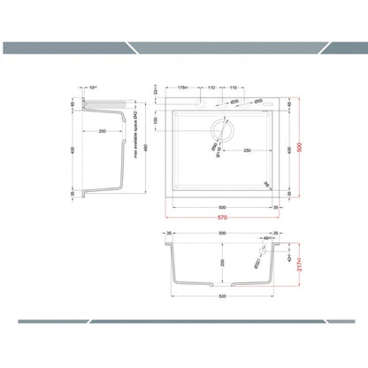 ELLECI QUADRA 105 LKQ10596 Lavello 1 Vasca Sopratop Keratek Bianco Kera K96 cm. 57 x 50