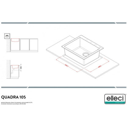 ELLECI QUADRA 105 LKQ10596 Lavello 1 Vasca Sopratop Keratek Bianco Kera K96 cm. 57 x 50