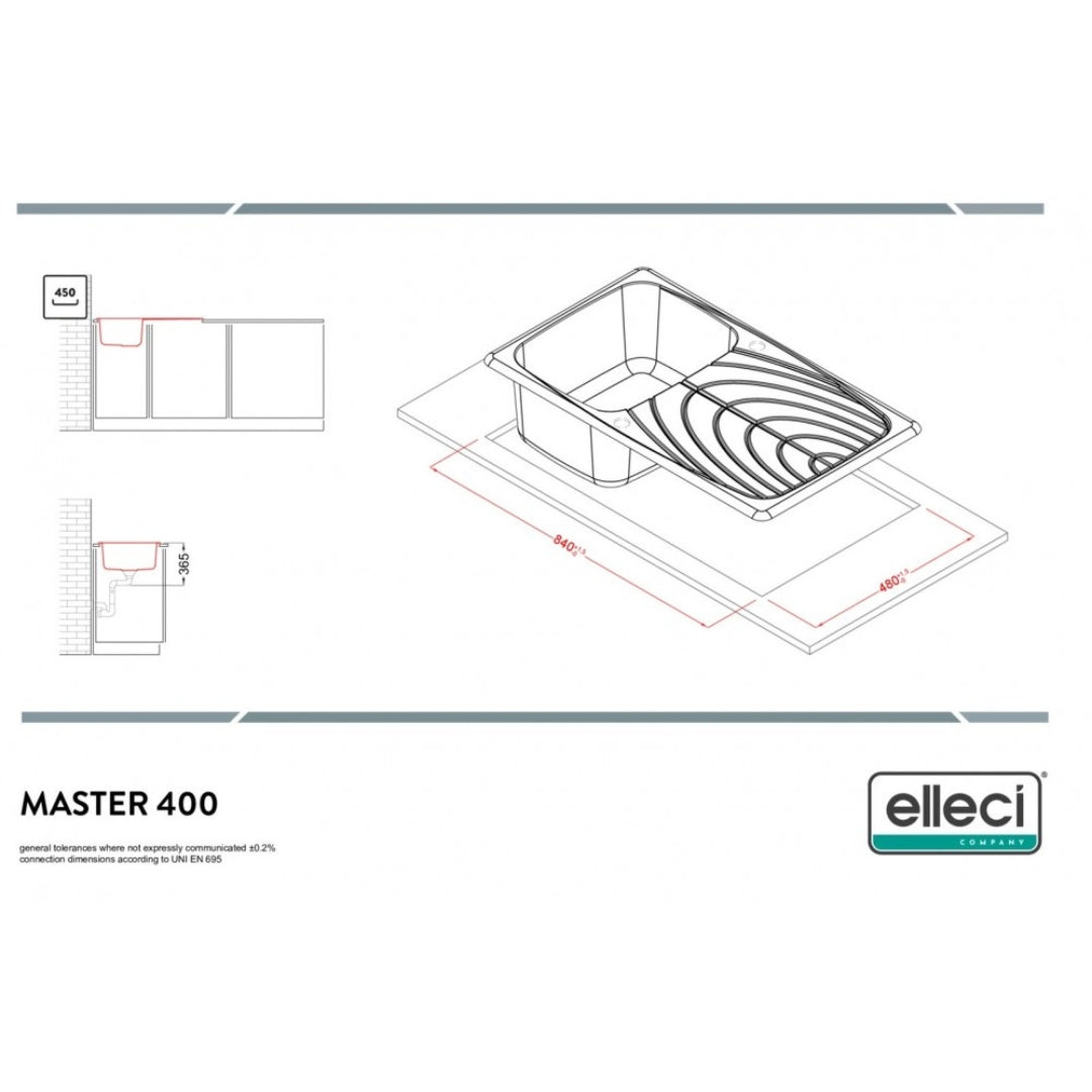 ELLECI MASTER 400 LGM40068 Lavello 1 Vasca Gocciolatoio Reversibile Incasso Sopratop Granitek Bianco Titano cm. 86 x 50