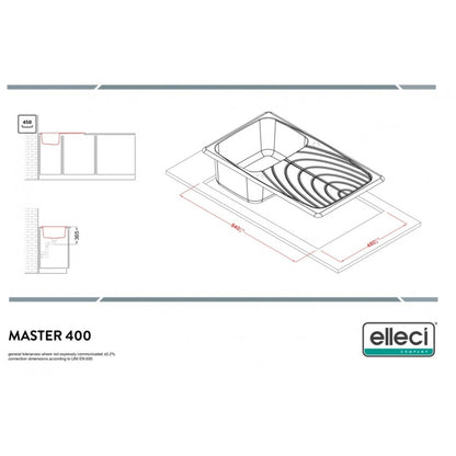 ELLECI MASTER 400 LGM40068 Lavello 1 Vasca Gocciolatoio Reversibile Incasso Sopratop Granitek Bianco Titano cm. 86 x 50