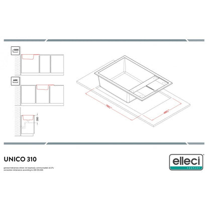 ELLECI UNICO310 LKU31096 Lavello 1 Vasca Gocciolatoio Keratek Sopratop Bianco Kera K96 cm. 78 x 50
