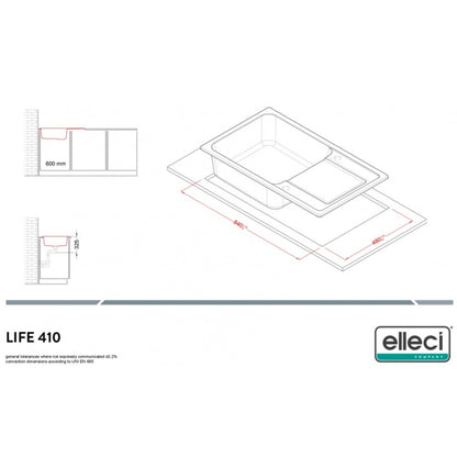 ELLECI LIFE 410 LG241078 Lavello 1 Vasca Gocciolatoio Sopratop Granitek Espresso cm 86x50
