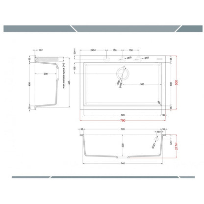 ELLECI QUADRA LKQ13096 Lavello 1 Vasca Keratek Sopratop Bianco Kera K96 cm. 79x50