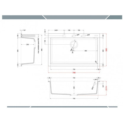 ELLECI QUADRA 130 LMQ13079 Lavello 1 Vasca Aluminium Incasso Sopratop Granitek cm 79 x 50