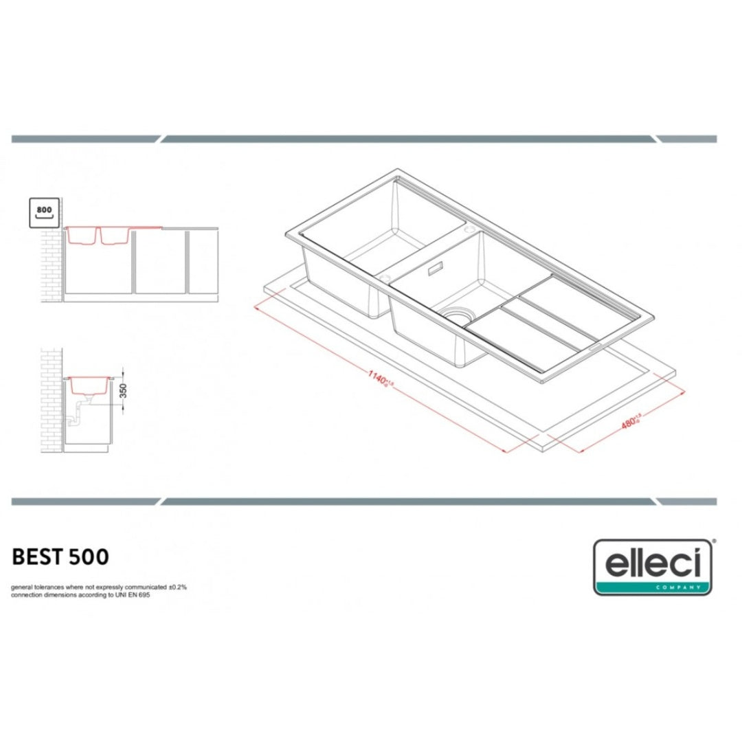 ELLECI BEST LGB50059 Lavello Incasso Sopratop 2 Vasche Granitek Antracite G59 cm. 116 x 51