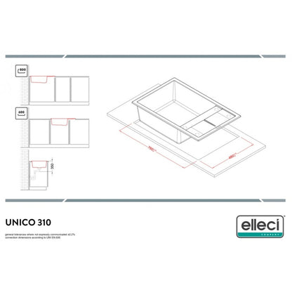 ELLECI UNICO LGU31048 Lavello 1 Vasca Gocciolatoio Reversibile Sopratop Granitek Cemento G48 cm. 78x50