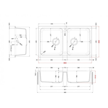 ELLECI LIFE 450 LG245043 LIFE 450 Lavello da Incasso Sopratop 2 Vasche Granitek cm. 86 × 50