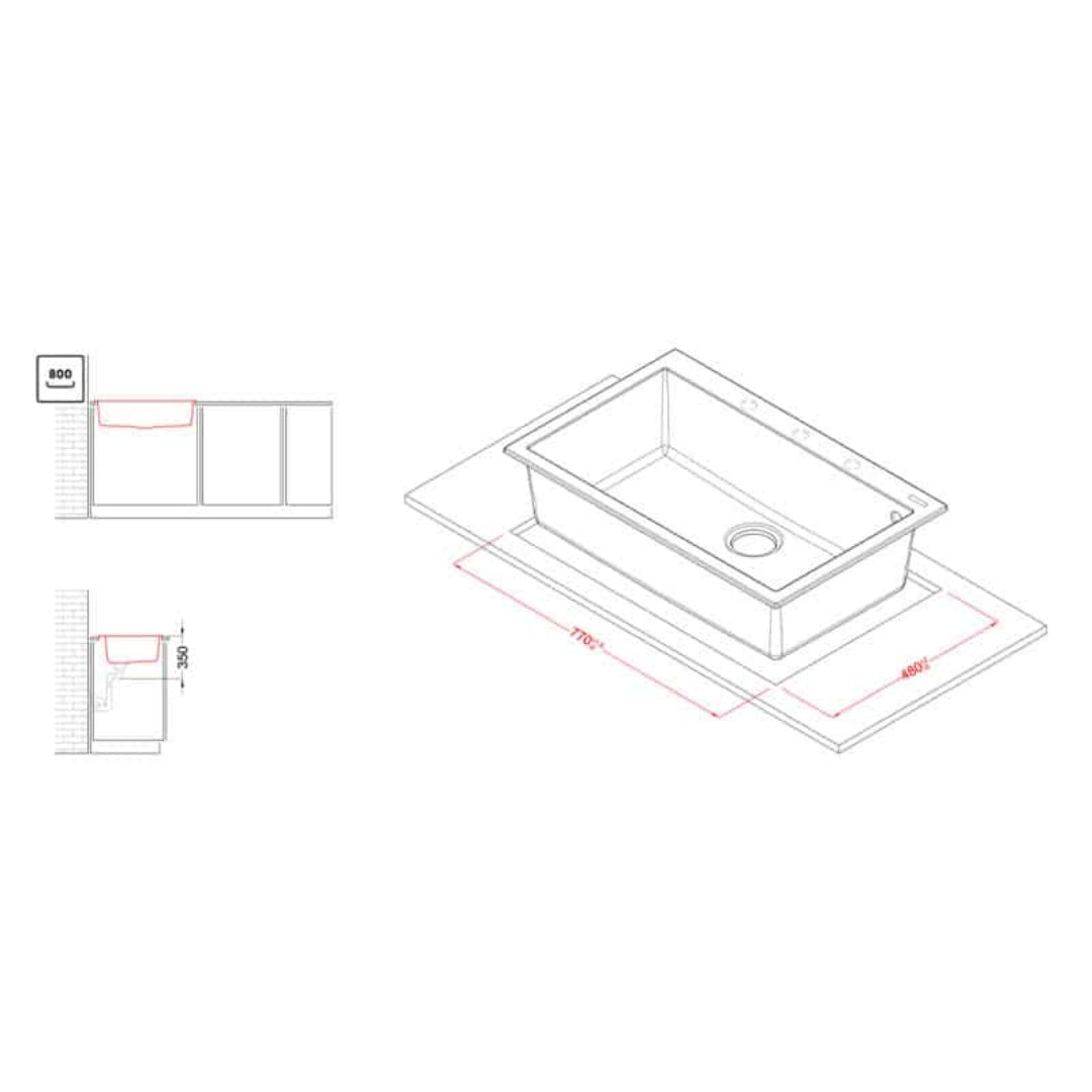 ELLECI LKQ13095 Quadra 130 Lavello Cucina 1 Vasca Keratek Champagne cm. 79 x 50