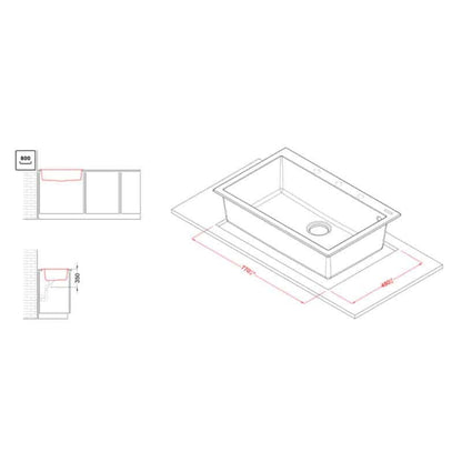 ELLECI LKQ13095 Quadra 130 Lavello Cucina 1 Vasca Keratek Champagne cm. 79 x 50