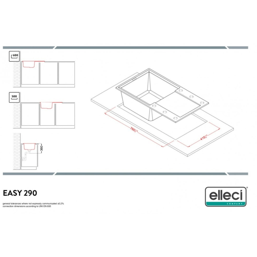 ELLECI EASY LGY29048 Lavello 1 Vasca Reversibile Cemento Sopratop G48 Granitek cm. 78x43.5