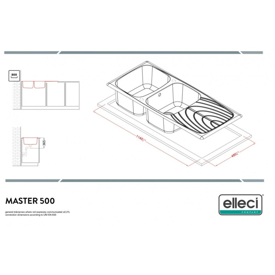 ELLECI MASTER 500 LGM50068 Lavello 2 Vasche Gocciolatoio Reversibile Granitek Bianco Titano G68 cm. 116x50