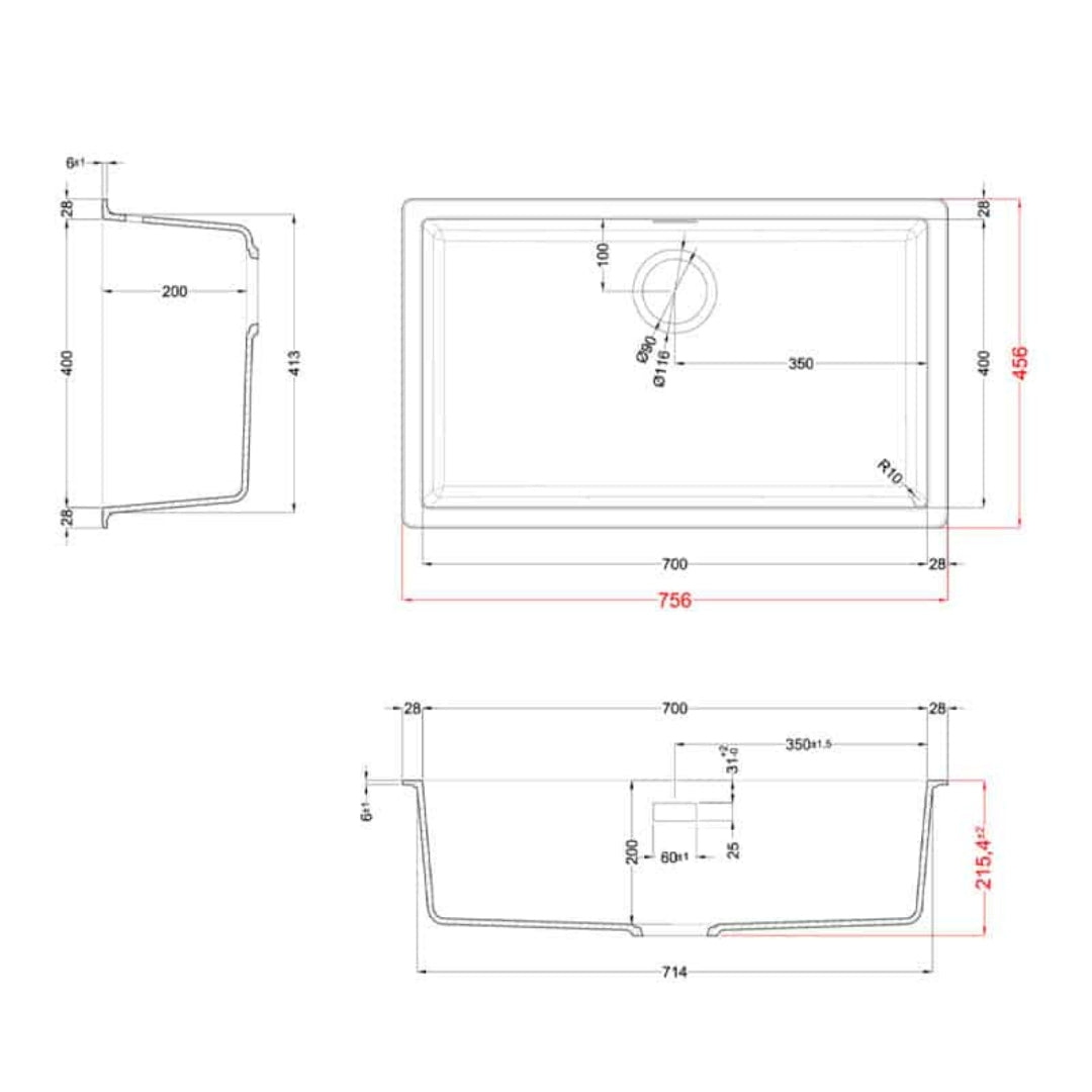 ELLECI ZEN 130 LKZ13093 Lavelli 1 Vasca Sopratop Keratek Tortora cm 75,6x45,6