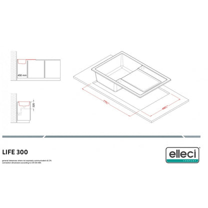 ELLECI LIFE LG230068 Lavello 1 Vasca Gocciolatoio Reversibile Granitek cm. 79x50