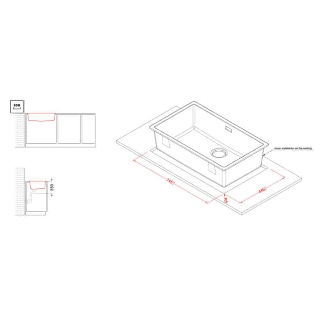 ELLECI ZEN 130 LKZ13093 Lavelli 1 Vasca Sopratop Keratek Tortora cm 75,6x45,6