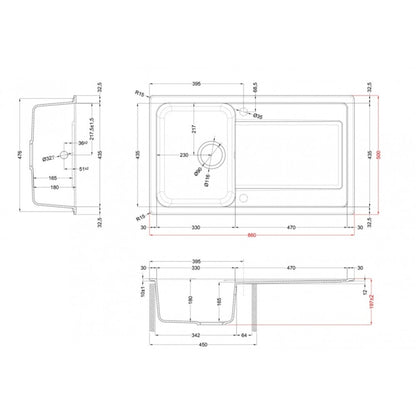 ELLECI LIFE 400 LG240051 Lavello 1 Vasca Gocciolatoio Reversibile Granitek Avena cm. 86 x 50