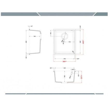 ELLECI QUADRA 100 LGQ10040BSO Lavello Monovasca Sottotop Granitek Nero G40 cm. 38x44