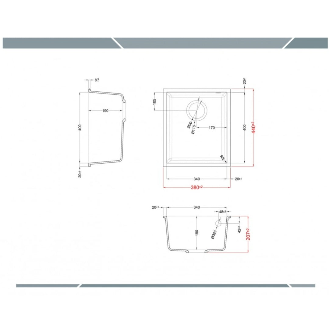 ELLECI QUADRA 100 LGQ10068BSO Lavello Incasso Sottotop 1 Vasca Granitek Bianco Titano cm. 38 x 44