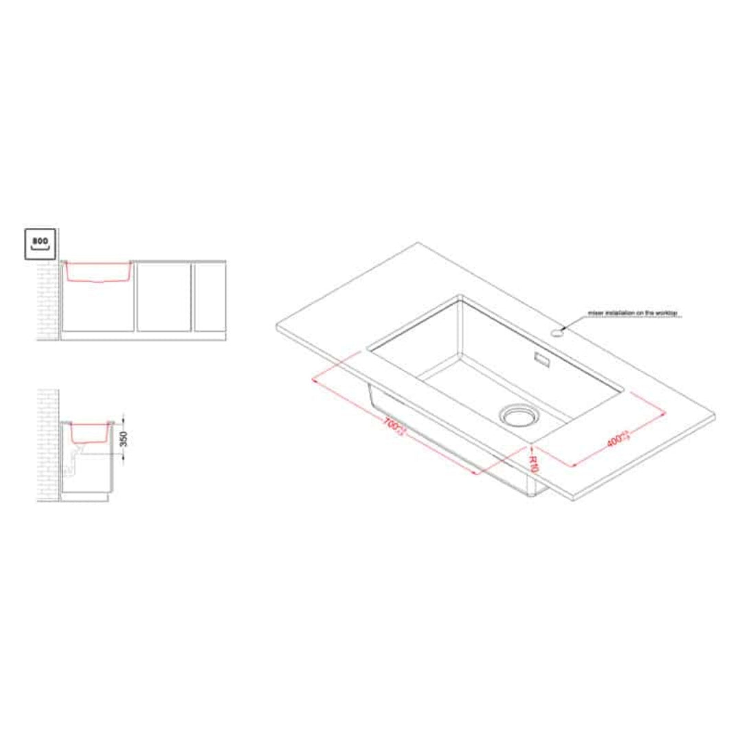 ELLECI ZEN 130 LKZ13093 Lavelli 1 Vasca Sopratop Keratek Tortora cm 75,6x45,6