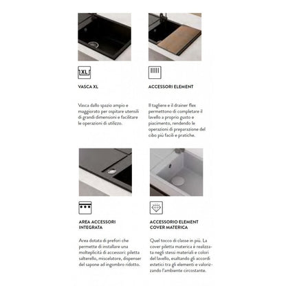 ELLECI UNICO 500 LGU50048 Lavello 2 Vasche Granitek Sopratop Reversibile Cemento cm 116 x 50