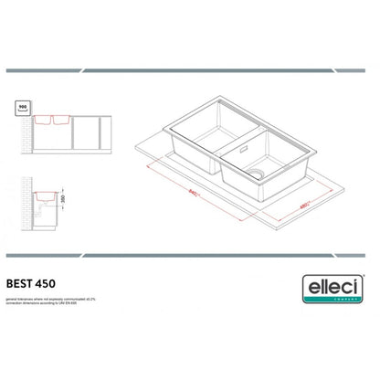 ELLECI BEST 450 LKB45096 Lavello 2 Vasche Incasso Sopratop Bianco Kera K96 cm. 86 x 51