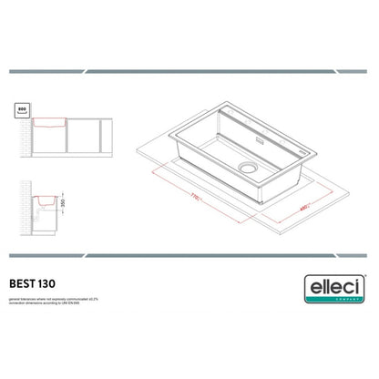 ELLECI BEST 130 LKB13096 Lavello Monovasca Incasso Sopratop Keratek Bianco Kera cm. 79 x 51