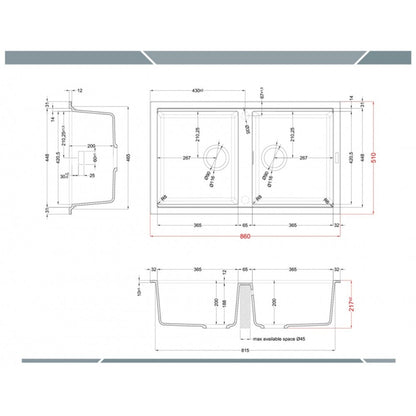 ELLECI BEST 450 LKB45096 Lavello 2 Vasche Incasso Sopratop Bianco Kera K96 cm. 86 x 51